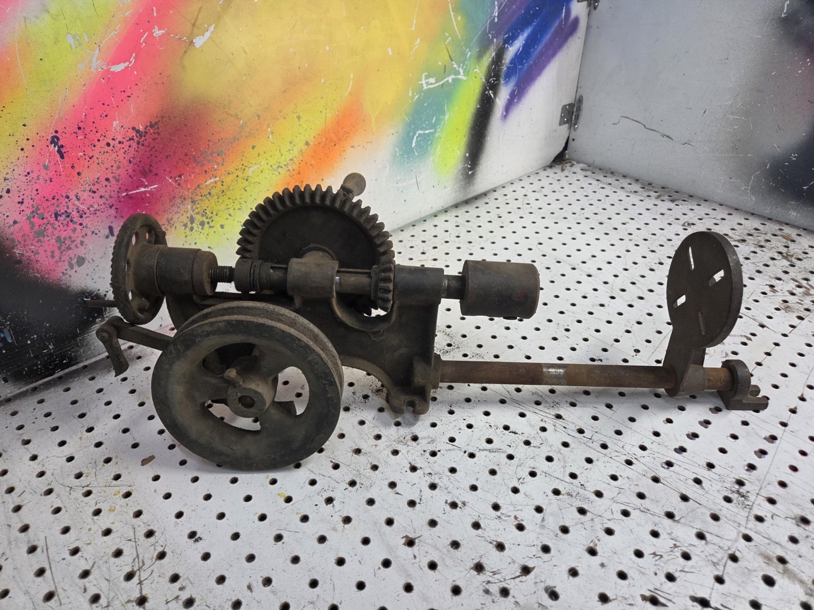 Antique Vintage Mechanical Hand Crank Drill Press Small Camelback line shaft