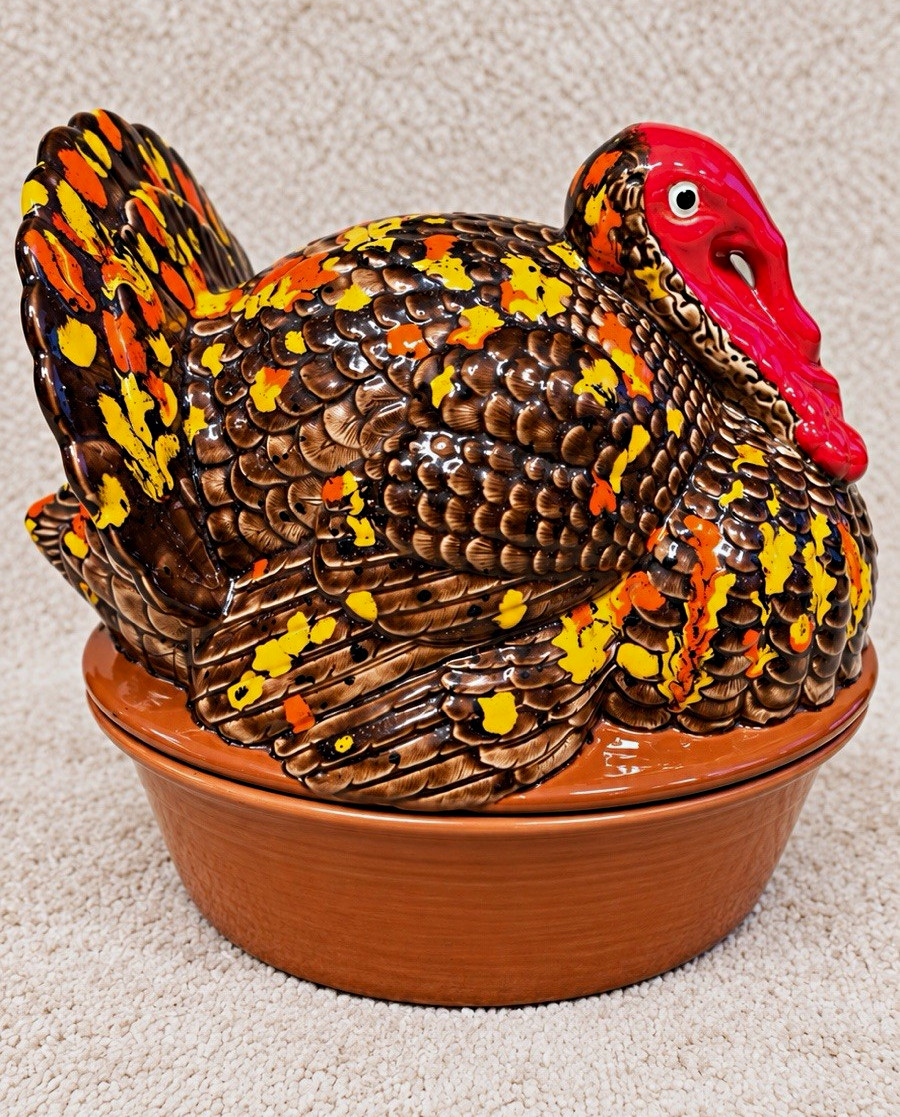 This is a vintage ceramic turkey cookie jar, candy dish, or seasonal centerpiece