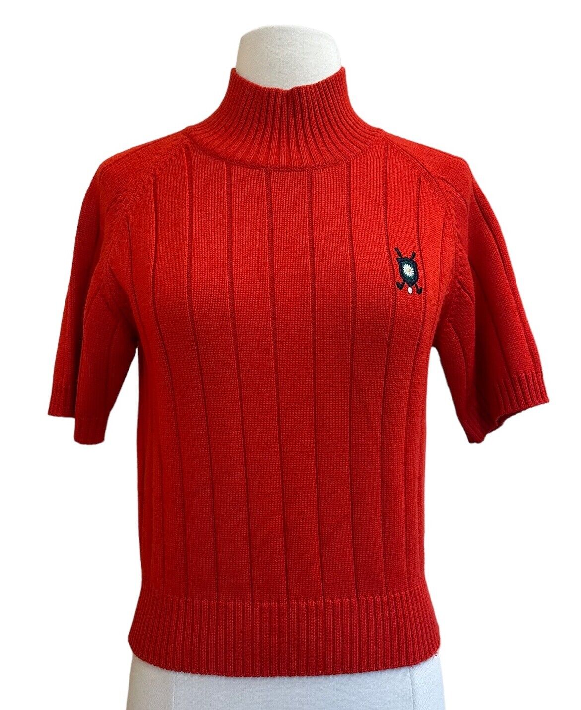 Vintage Escada Sport Cable Knit Wool Sweater Womens SZ SM Mock Neck Golf Red