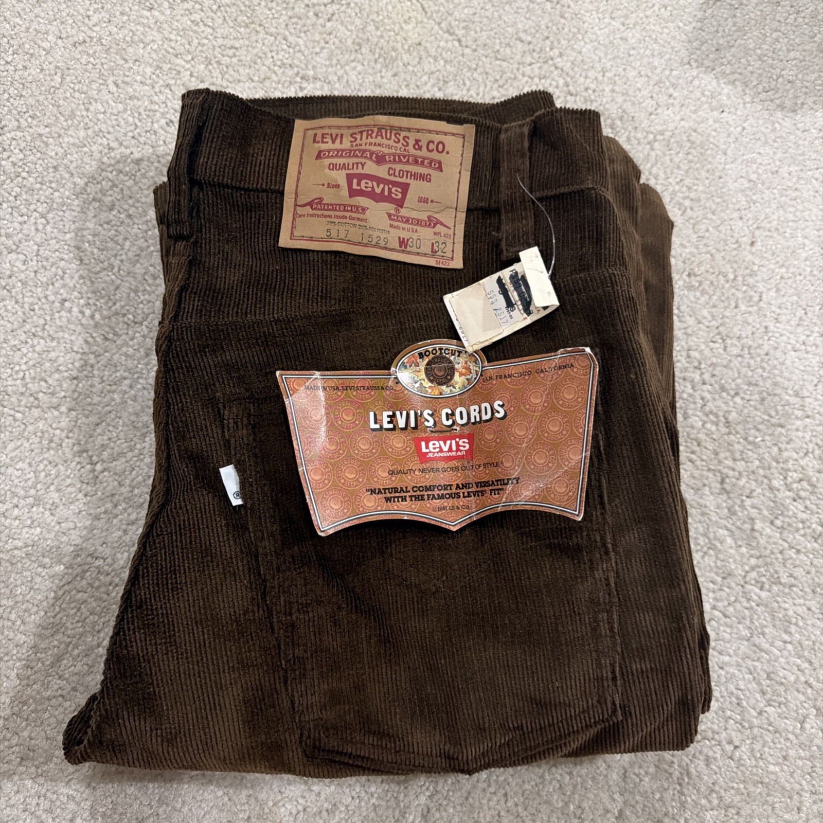 NWT RARE Vintage 1970s Corduroy Levis White Tag