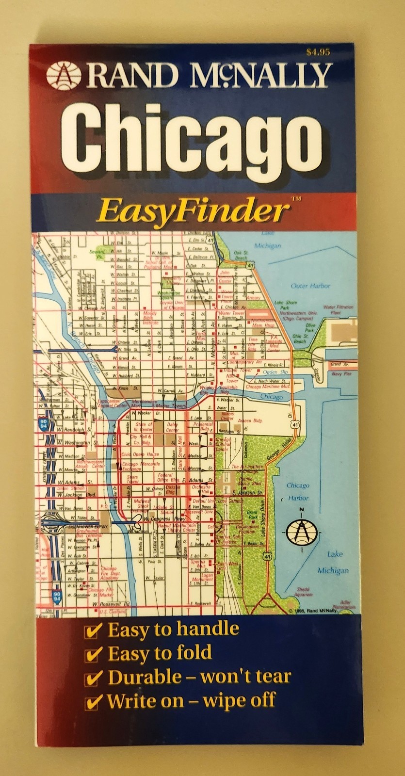 Vintage 1995 Chicago Rand McNally Easy Finder Map