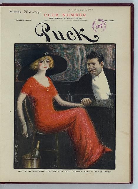 Photo:Puck Magazine Cover 1912 Woman in Red Dress Man Club Scene