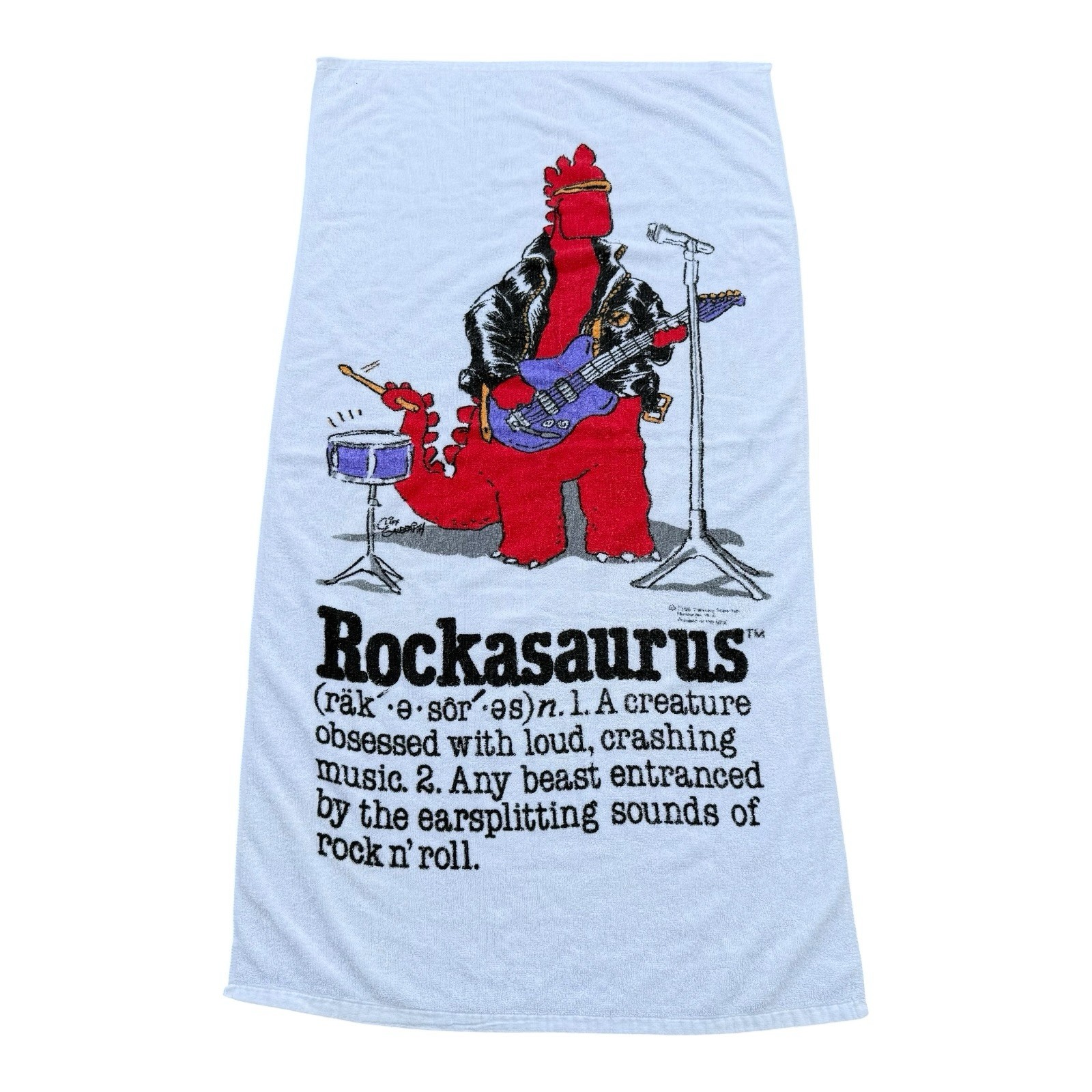 Vintage 1986 Rockasaurus Beach Towel Cliff Galbraith Franco Dinosaur Rock 55x28