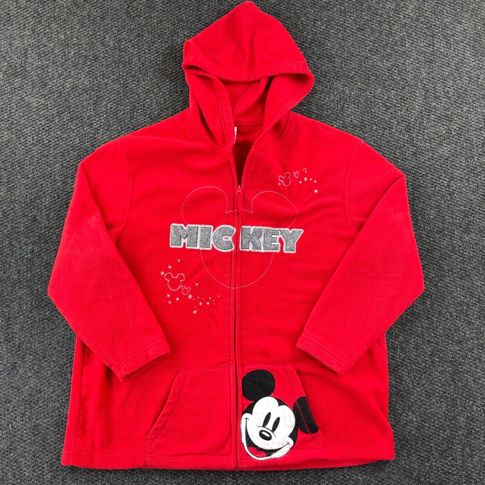 Disney Mickey Fleece Hooded Sweatshirt Jacket Womens Plus 2X Embroidered Red