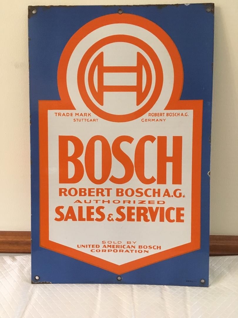 Vintage Original Double sided Porcelain Bosch Sales & Service sign 16x24 rare 