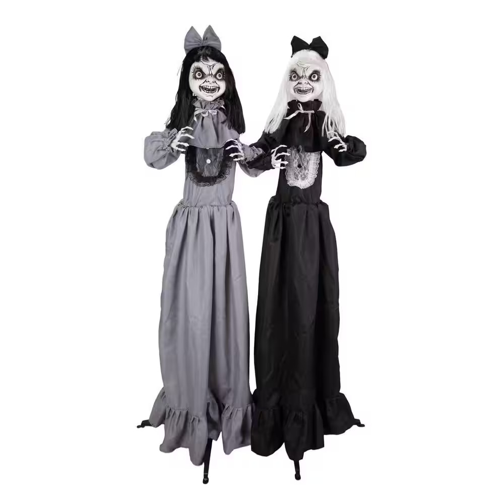 5 Ft. Animated LED Standing Girl Twins Halloween Animatronic