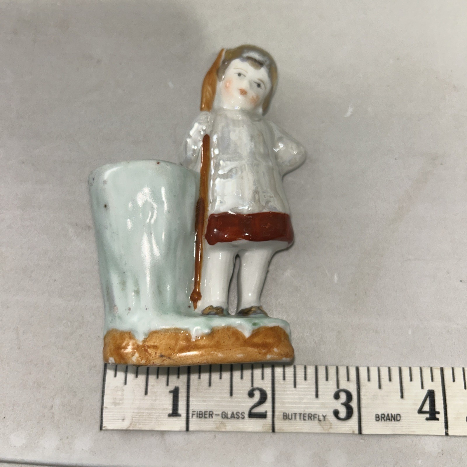 Antique 1920\'s Porcelain West Germany Skier Match Holder Fairing Nice Condition