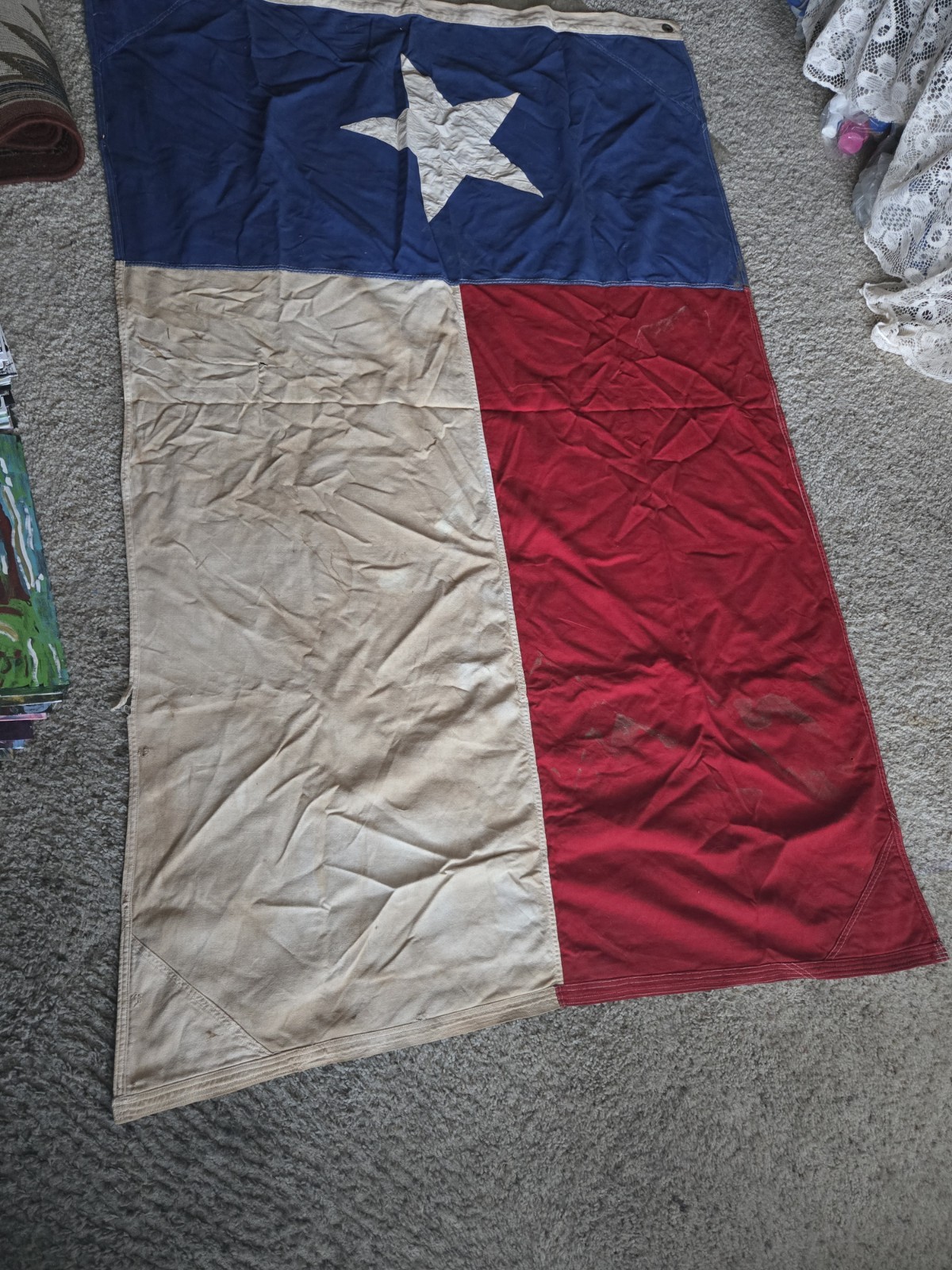 Vintage Style Texas State Flag Sewn Star Lone Star Grommets Weathered