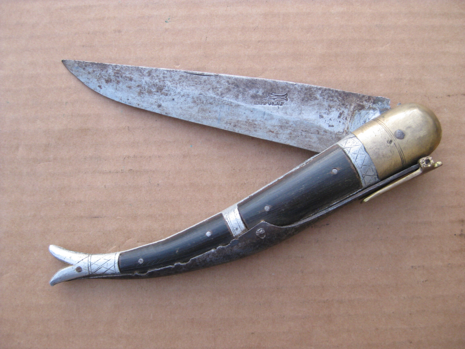 OLD INDO-PERSIAN INDIA INDIAN RAMPURI STEP LOCK KNIFE RAMPUR UTTAR PRADESH