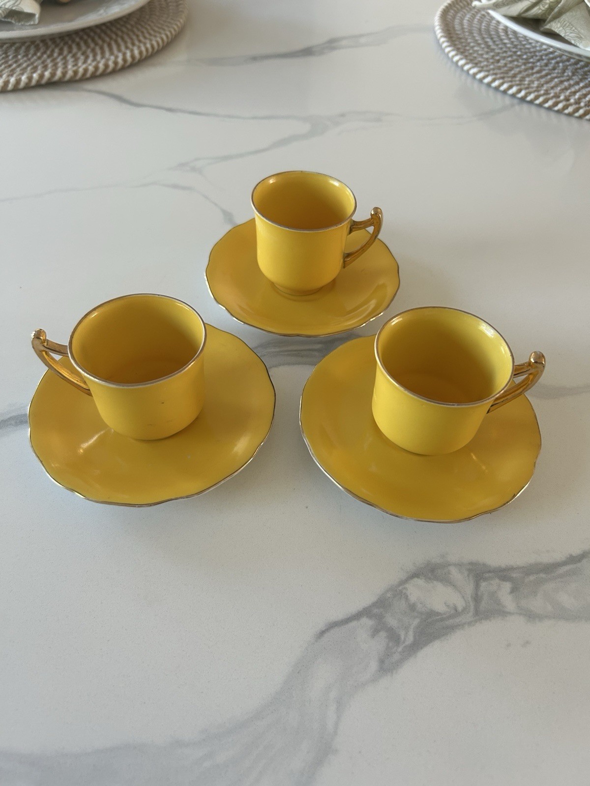3 PAIR OF MINI GOLDCASTLE YELLOW TEACUPS--JAPAN--1940s