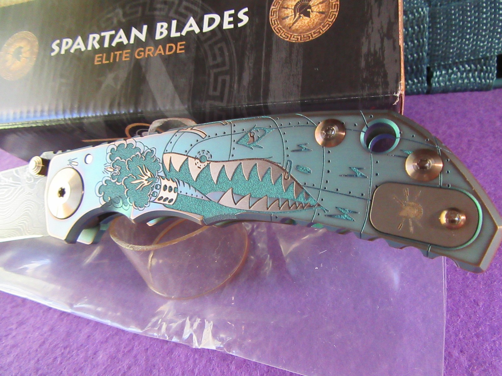 Spartan Blades Large Harsey Folder. Warthog with Chad Nichols Damascus. NIB