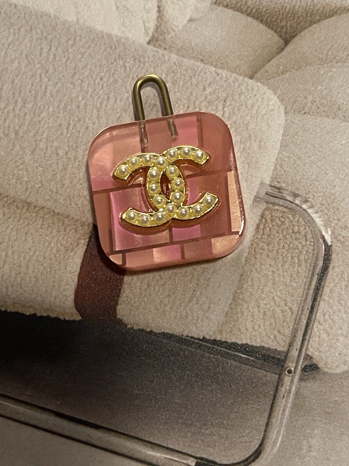 Square Pink and Gold 22mm Zipper Pull 1PC Replacement Designer Charm Vtg Button