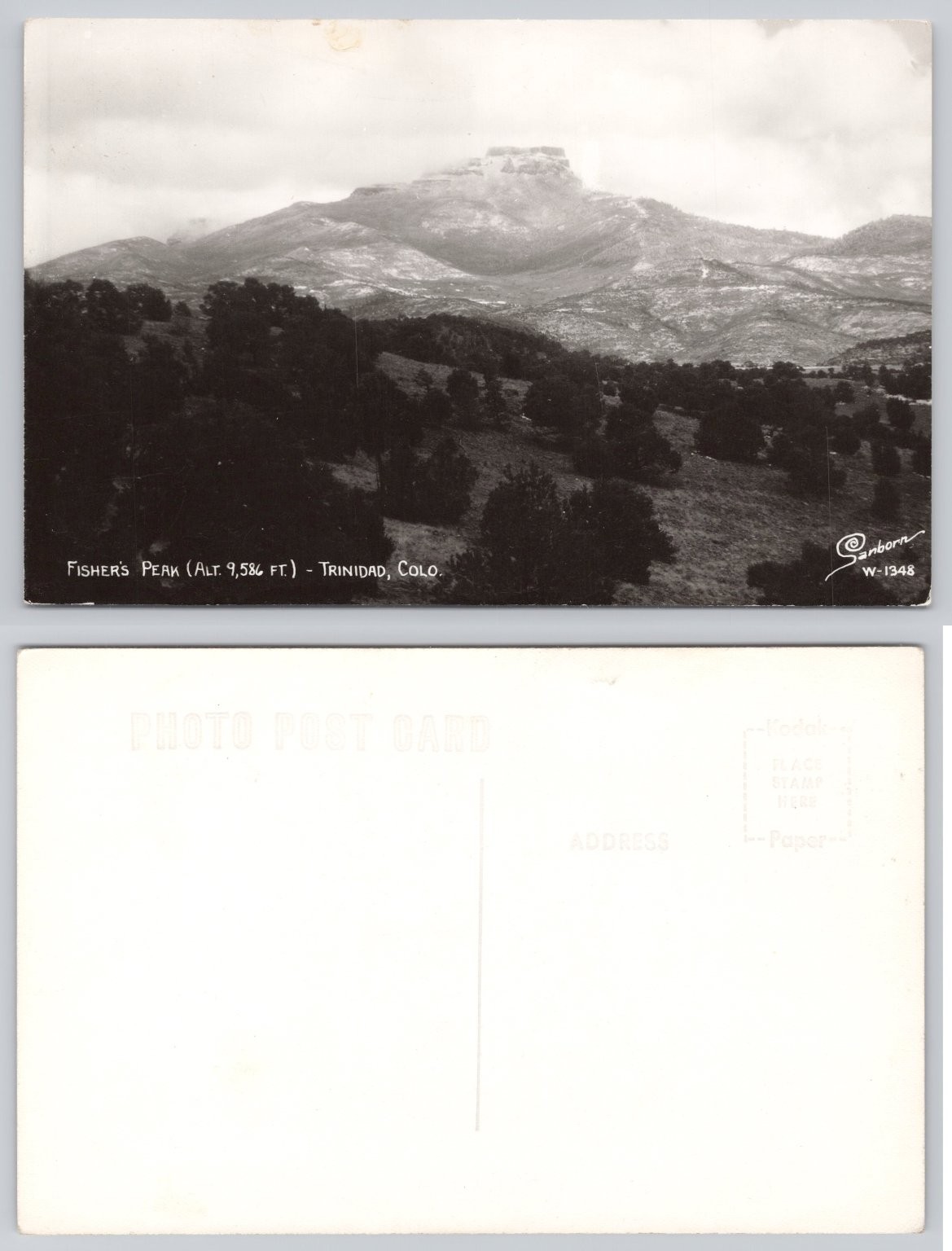 Vintage Fisher's Peak Trinidad CO RPPC Sanborn Photo Postcard Kodak