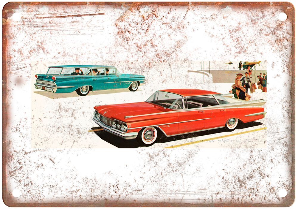 1959 Oldsmobile Super 88 edan and Fiesta Vintage Ad Retro Look Metal Sign A5063