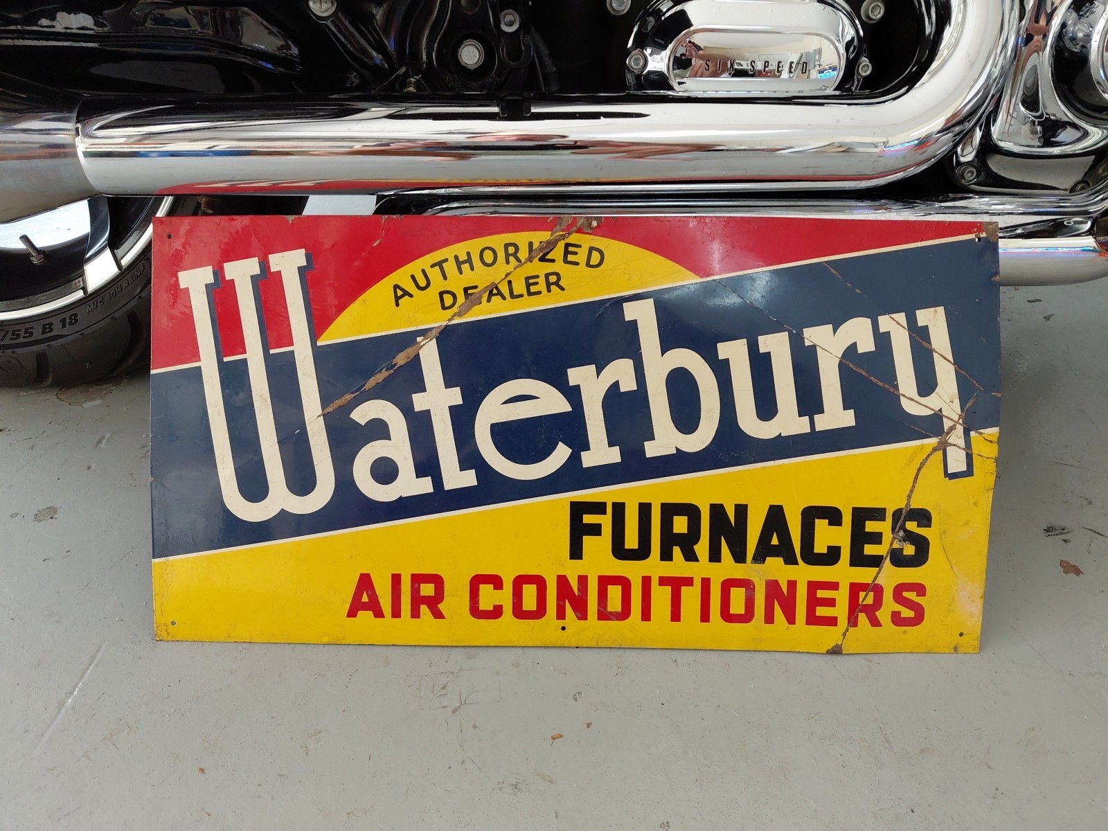 c.1950s Original Vintage Waterbury Furnaces Sign Air Conditioners Service Rare 