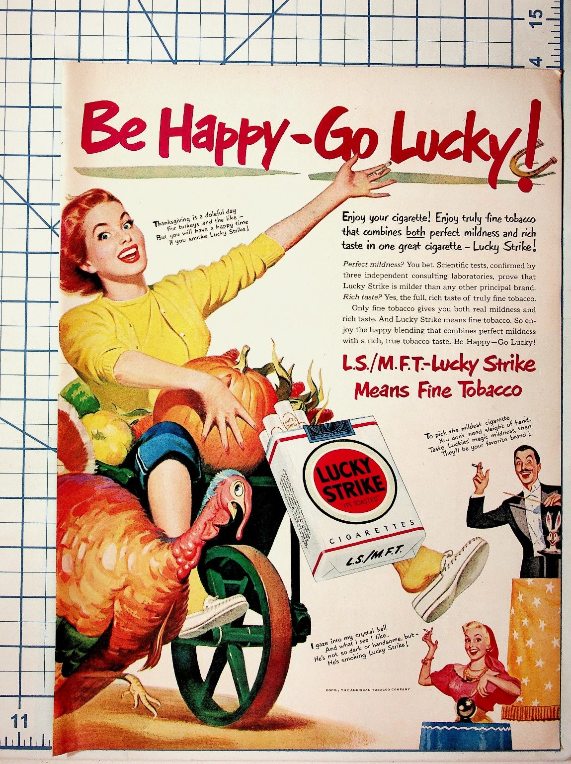Vintage 1940s Lucky Strike Cigarettes Ad Thanksgiving Woman Turkey Ephemera