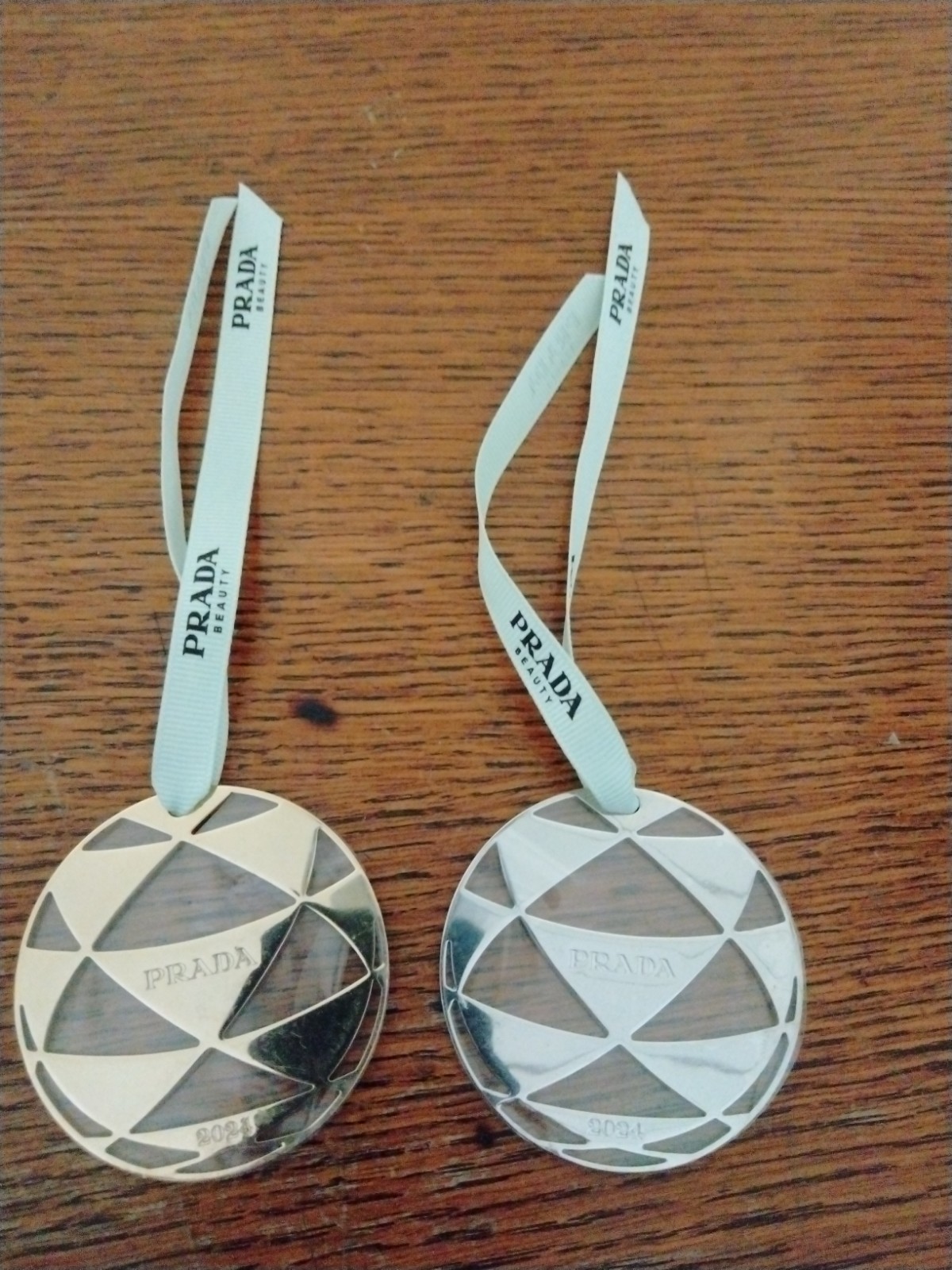 Prada Beauty Gold/Silver Holiday Ornaments 2024 New In Packing NO ORIGINAL BOX