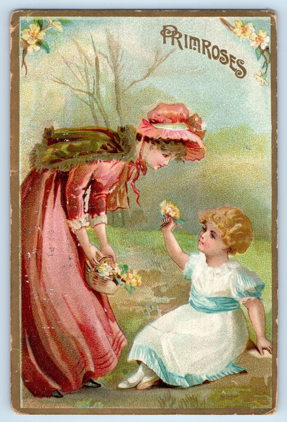1911 Mother And Child With Flowers Primroses Embossed Wilkinsburg PA Postcard