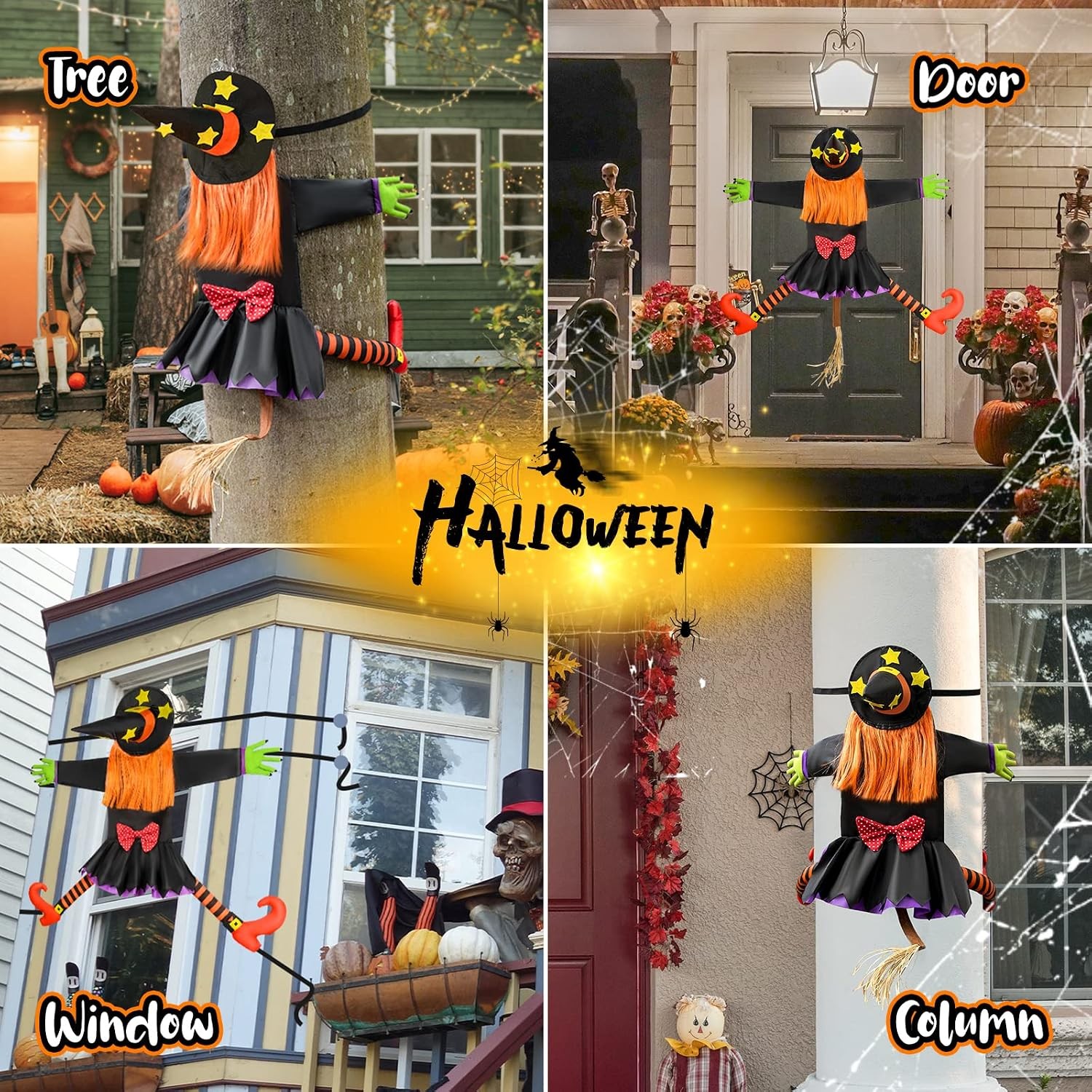 Halloween Decorations Outdoor Crashing Witch: 44'' Flying Crashed Witches Hangin