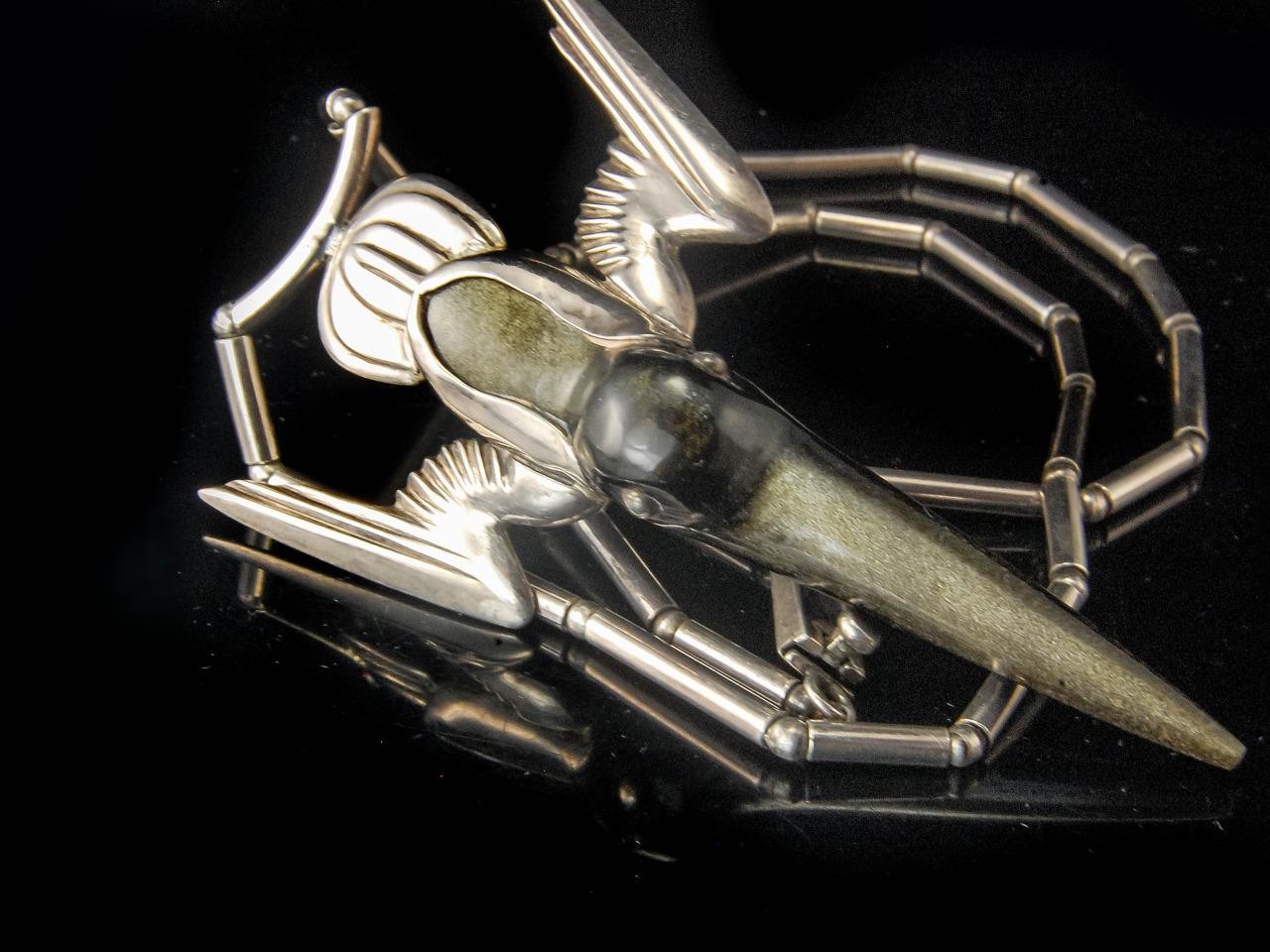 VINTAGE WILLIAM SPRATLING TAXCO MEXICAN OBSIDIAN STERLING HUMMING BIRD NECKLACE