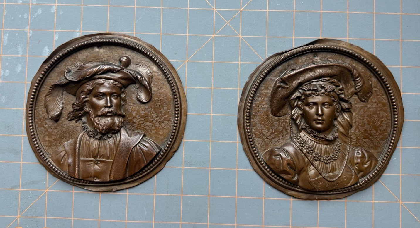 Pair of Antique Signed Gustav Grohe German Bronze Wall Plaques