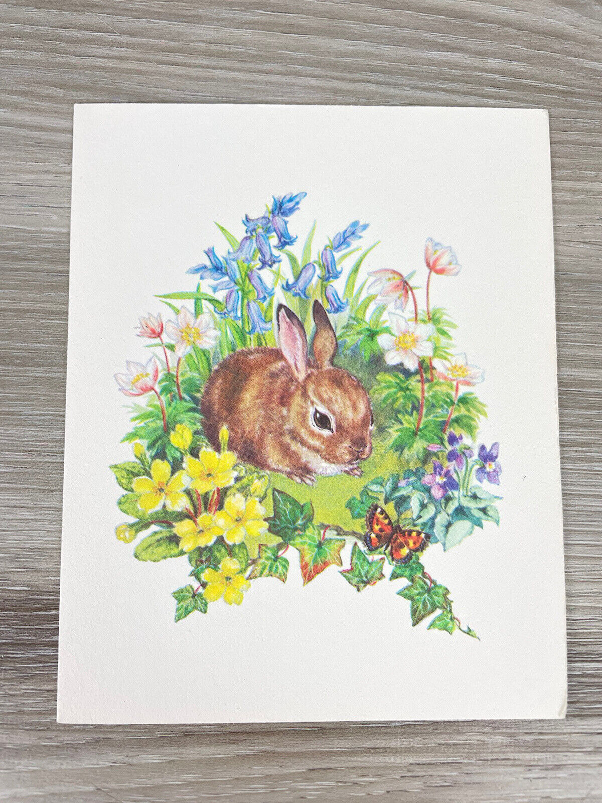 Unused Vintage Marian Heath Blank Greeting Card & Env - Bunny Spring Floral