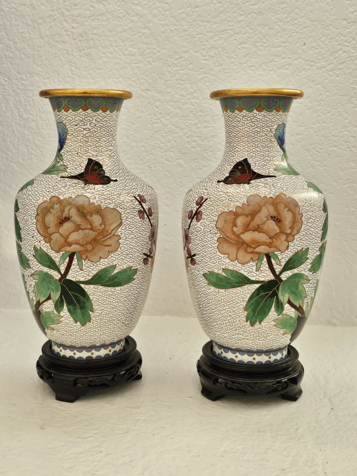 ✨ RARE MID CENTURY MATCHED PAIR Chinese Jingfa Cloisonnie VASES 10 ✨ RARE MID CENTURY MATCHED PAIR Chinese Jingfa Cloisonnie VASES 10