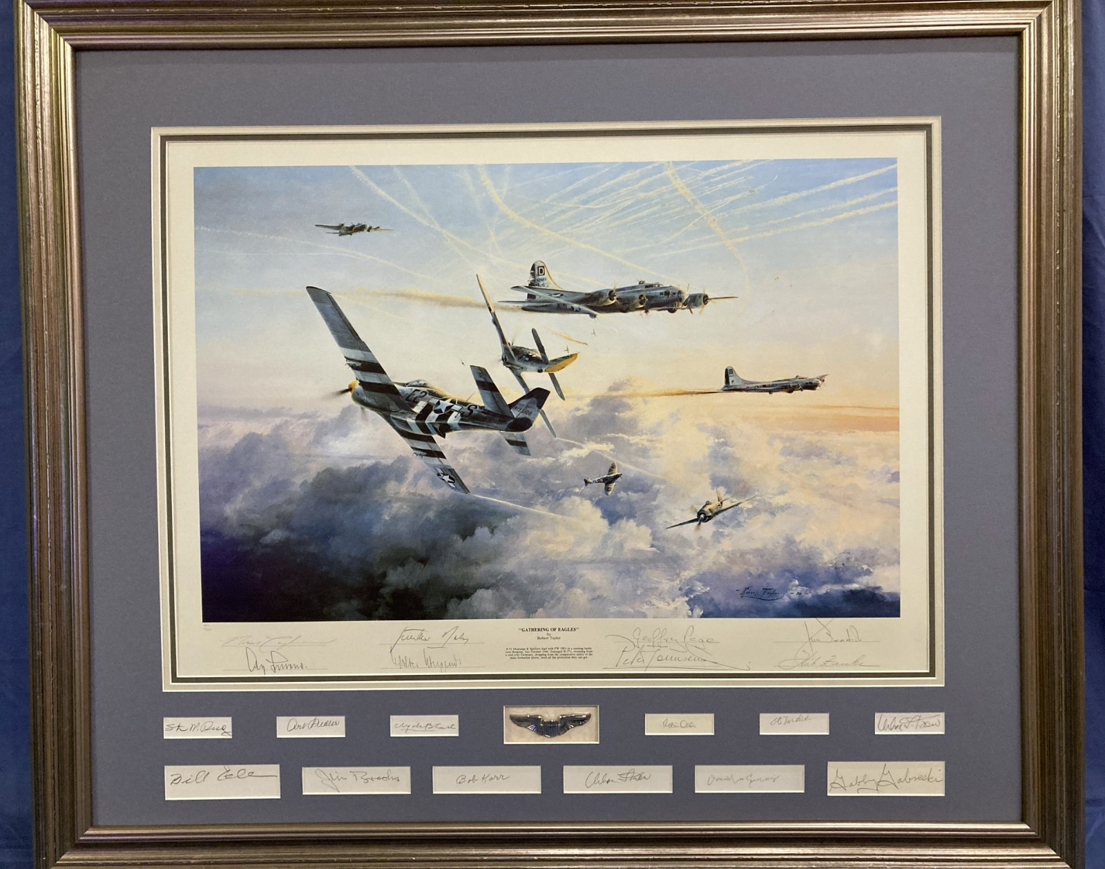 GATHERING OF EAGLES lithograph, Signed by 19 WWII Aces & Artist, limited edition