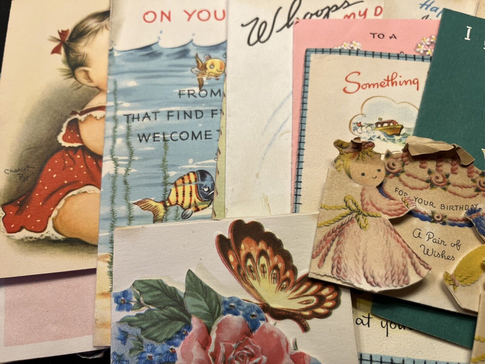 L450🌟Vintage 40s-50s CRAFT BIRTHDAY Children’s LOT Greeting Cards