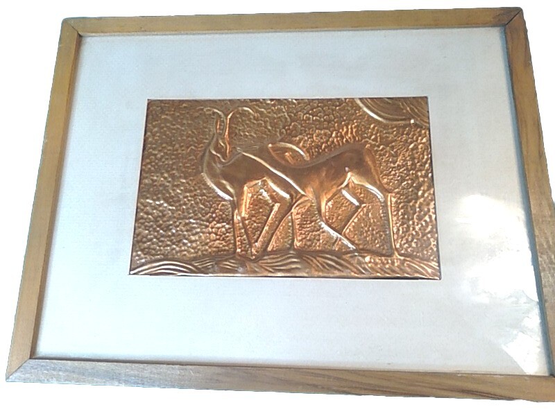 Vintage 3D Embossed Relief Copper Antelope  Picture Wall Art 10x13 Repousse