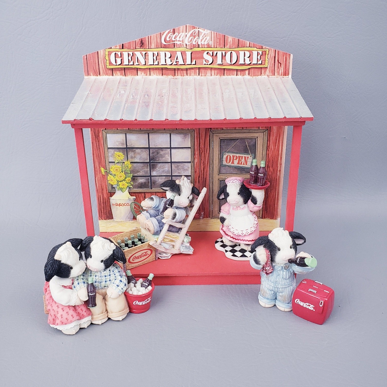 Vintage ENESCO Mary Moo Moos Coca Cola Collectables Bundle With Display Stand