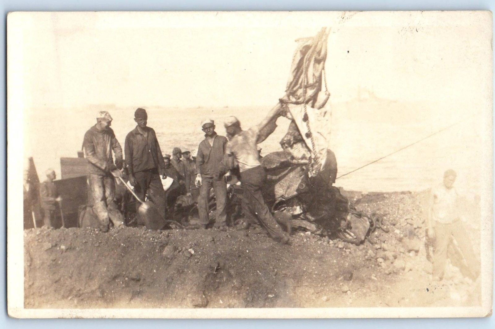 c1910\'s Coaling US Navy Ship Sailors #3 Pulling Rope RPPC Photo Antique Postcard