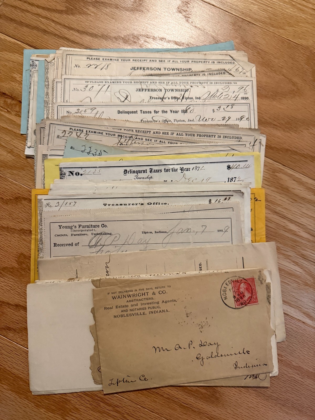 1860s-1900s Tipton County Indiana Ephemera Document Archive Tax Receipts Deeds