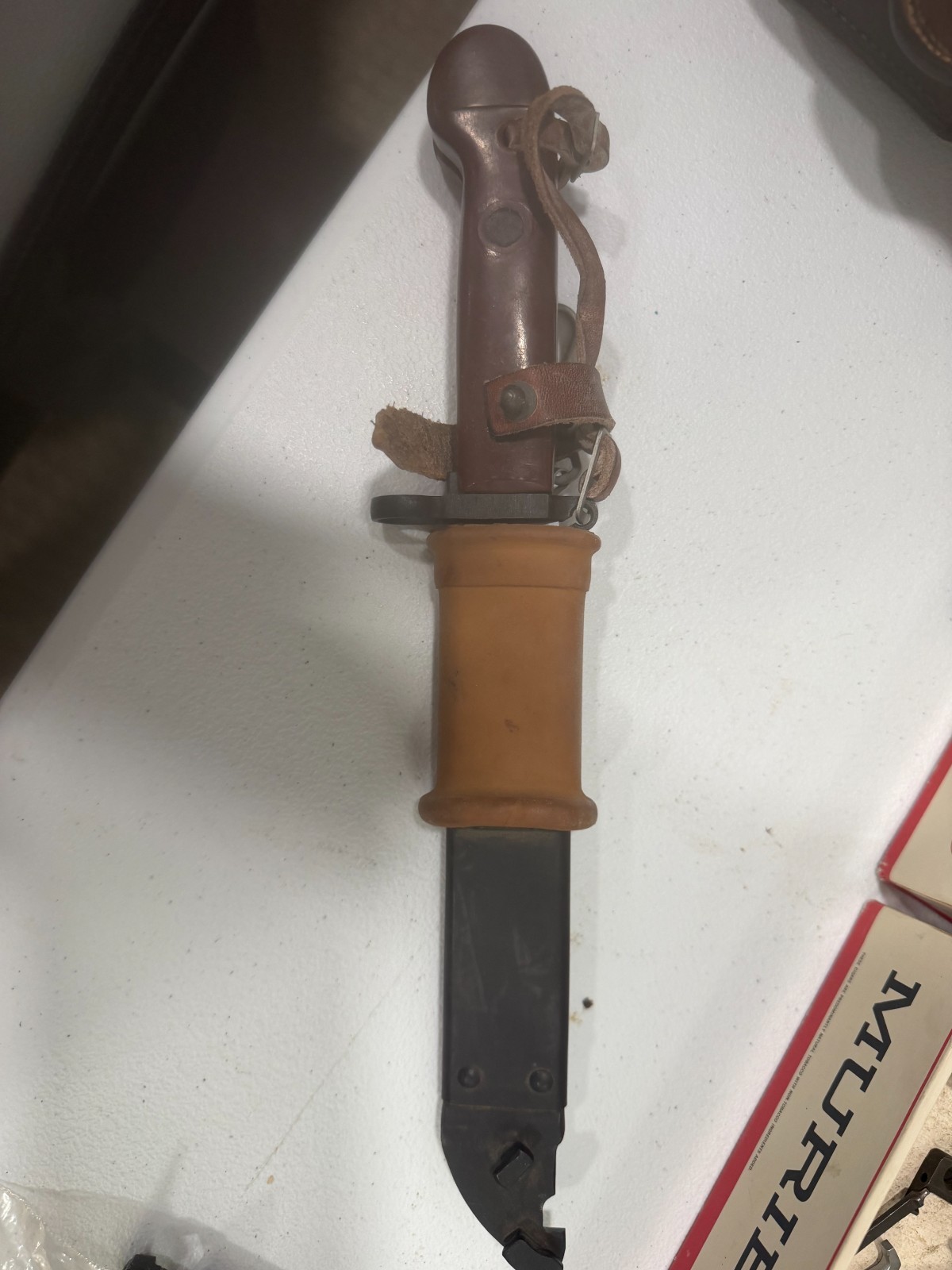 Post WWII AKM Type II Knife Bayonet w/Scabbard & Frog - Wire Cutter