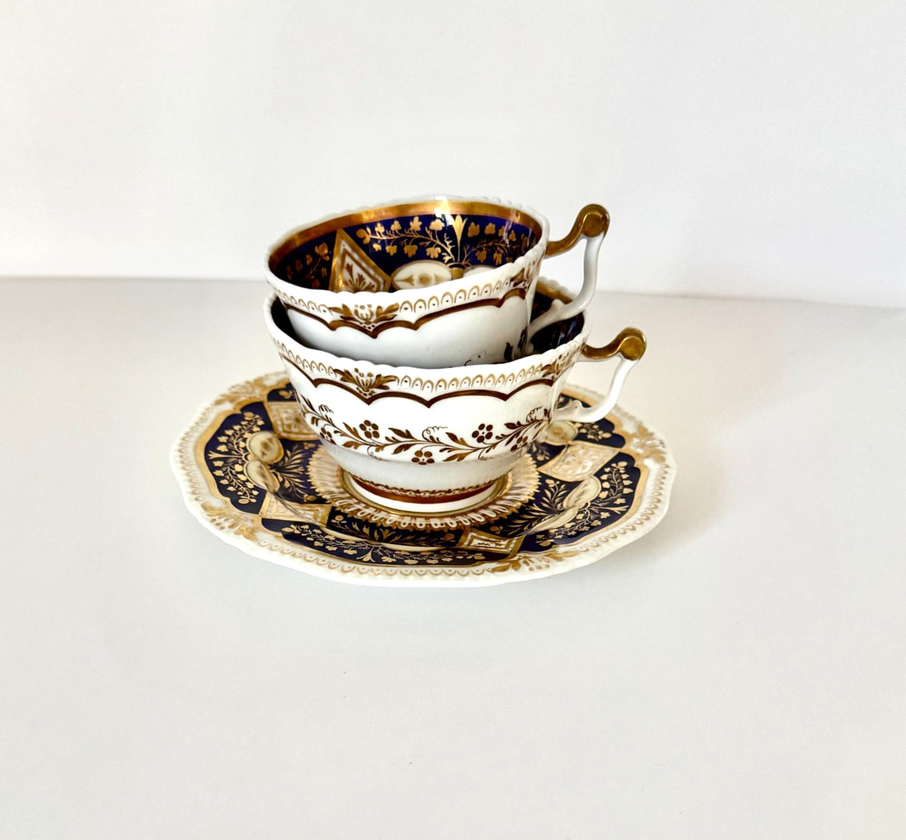 Antique John Yates Pattern 1202 Regency Porcelain Tea Coffee Trio c1825