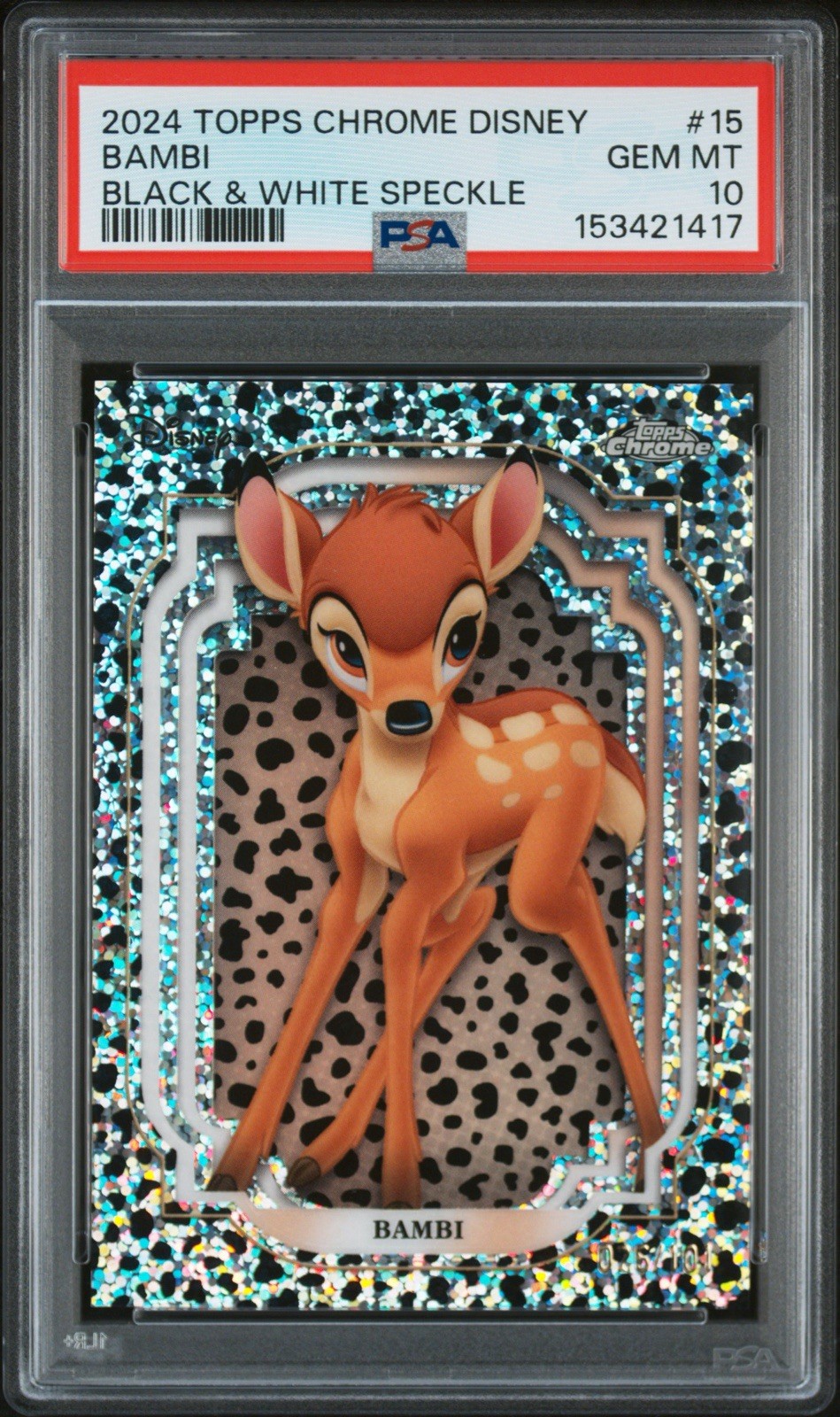 2024 TOPPS CHROME DISNEY BAMBI #15 BLACK AND WHITE SPECKLE /101 PSA 10