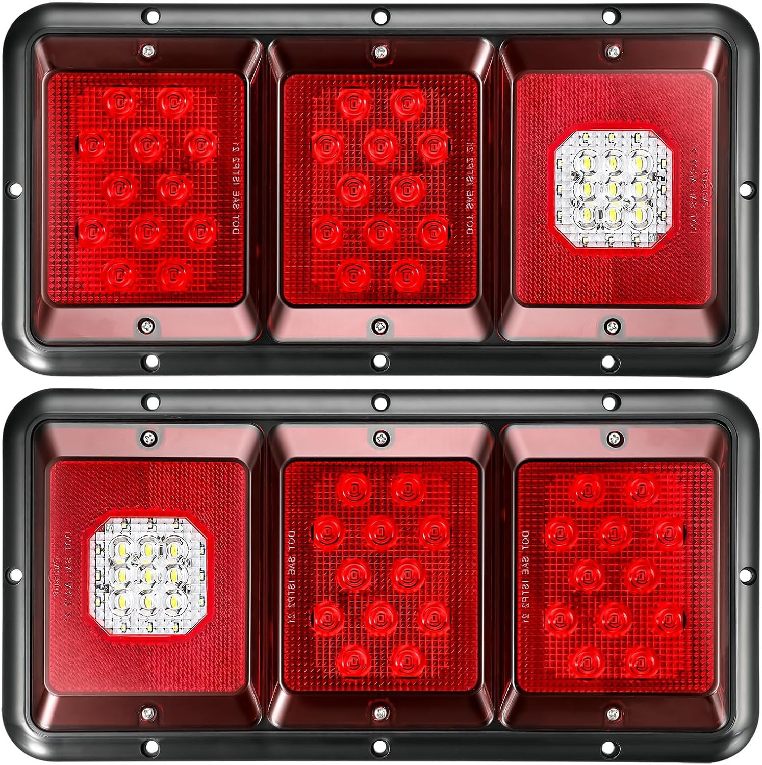 2Pcs LED Triple Tail Lights 45 Leds, Rectangle Vertical or Horizontal Mount LED