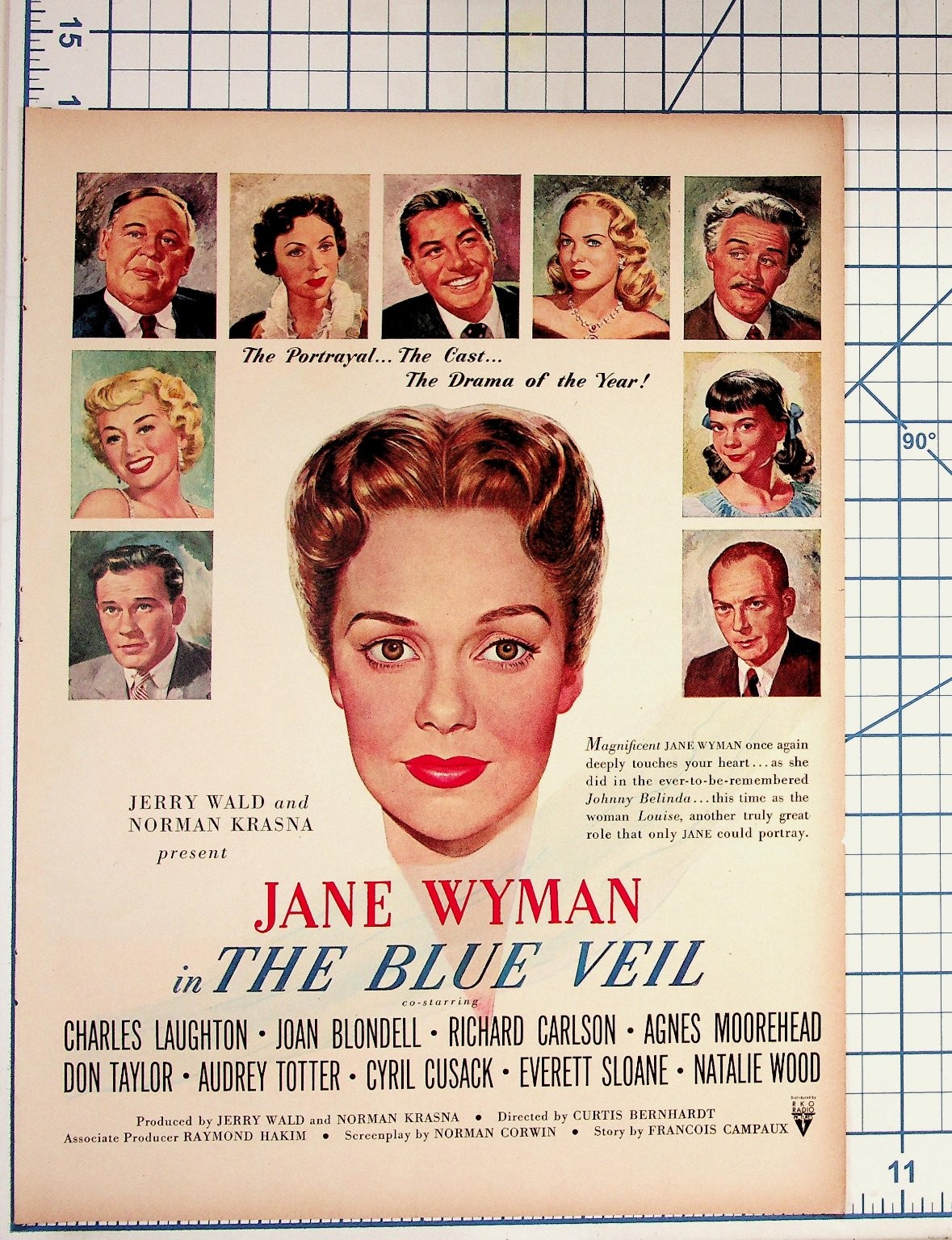 Jane Wyman The Blue Veil Original Movie Ad 1951 RKO Natalie Wood Film Ephemera