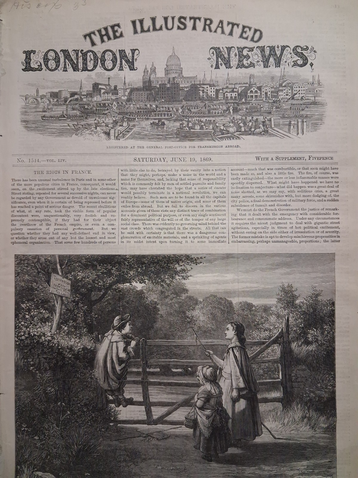 1869 The Illustrated London News June 19 RIOTS IN FRANCE