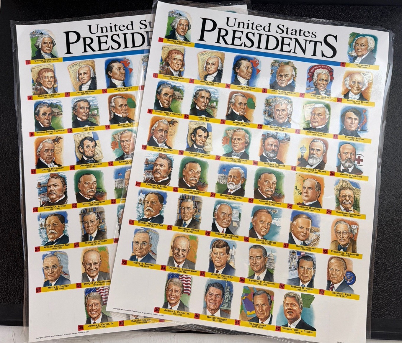Lot of 2 Vintage 1992 US Presidents Posters Sealed Frank Schaffer FS-2411