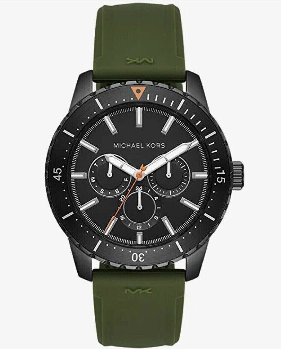 Michael Kors Men\'s Cunningham Multifunction Olive Silicone Strap Watch MK7165