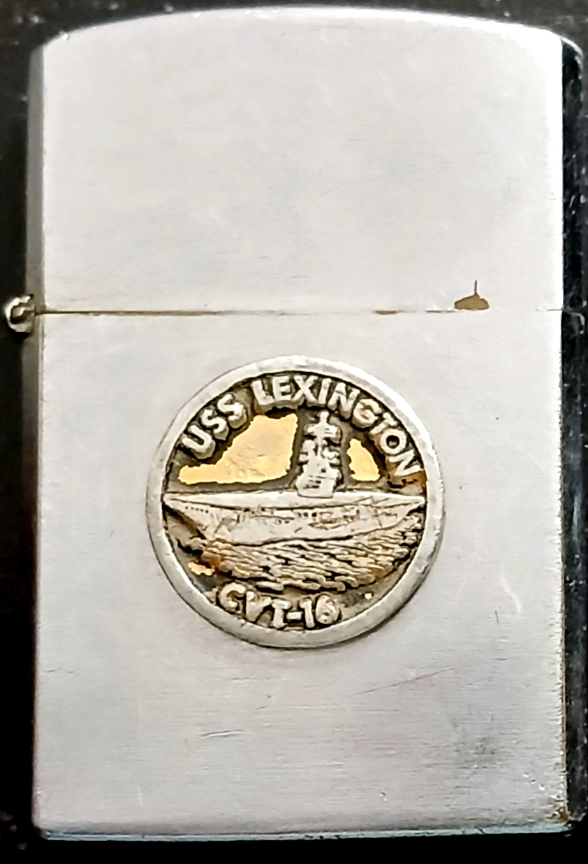 U.S.S. Lexington CVT-16 Crest-Craft Lighter Vietnam Era Used Estate Find