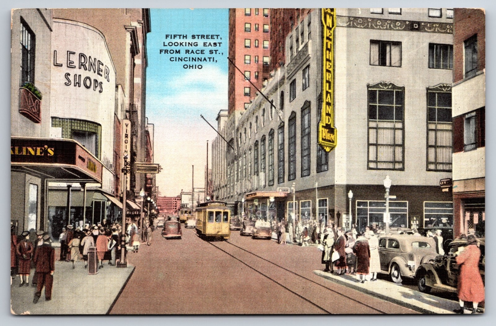 Cincinnati Ohio Fifth Street Looking East Race Street Streetcar Postcard