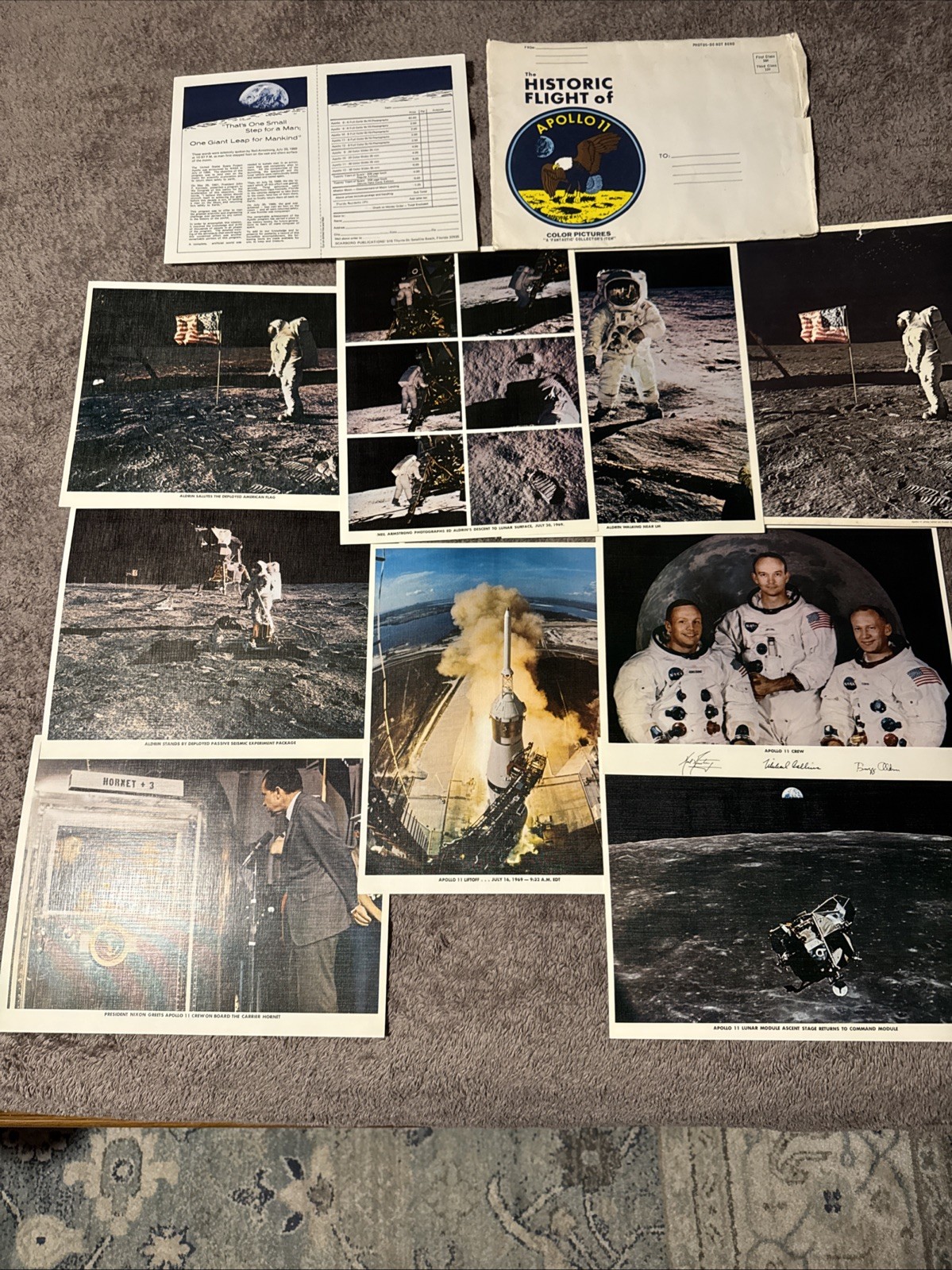 Apollo 11 1969 Signed Color Photo Set - Total of 9 Photos+Envelope/order Form