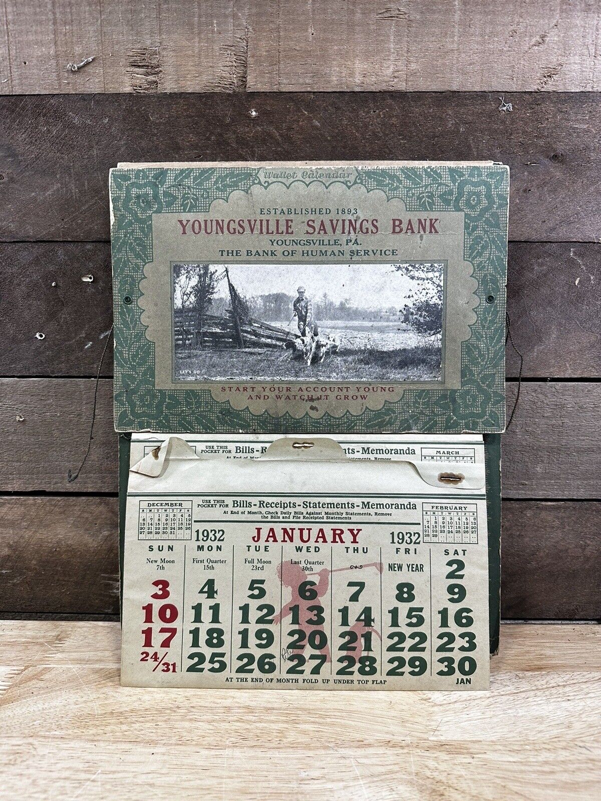 Vintage 1932 “Youngsville Savings Bank” Youngsville PA. Calendar 