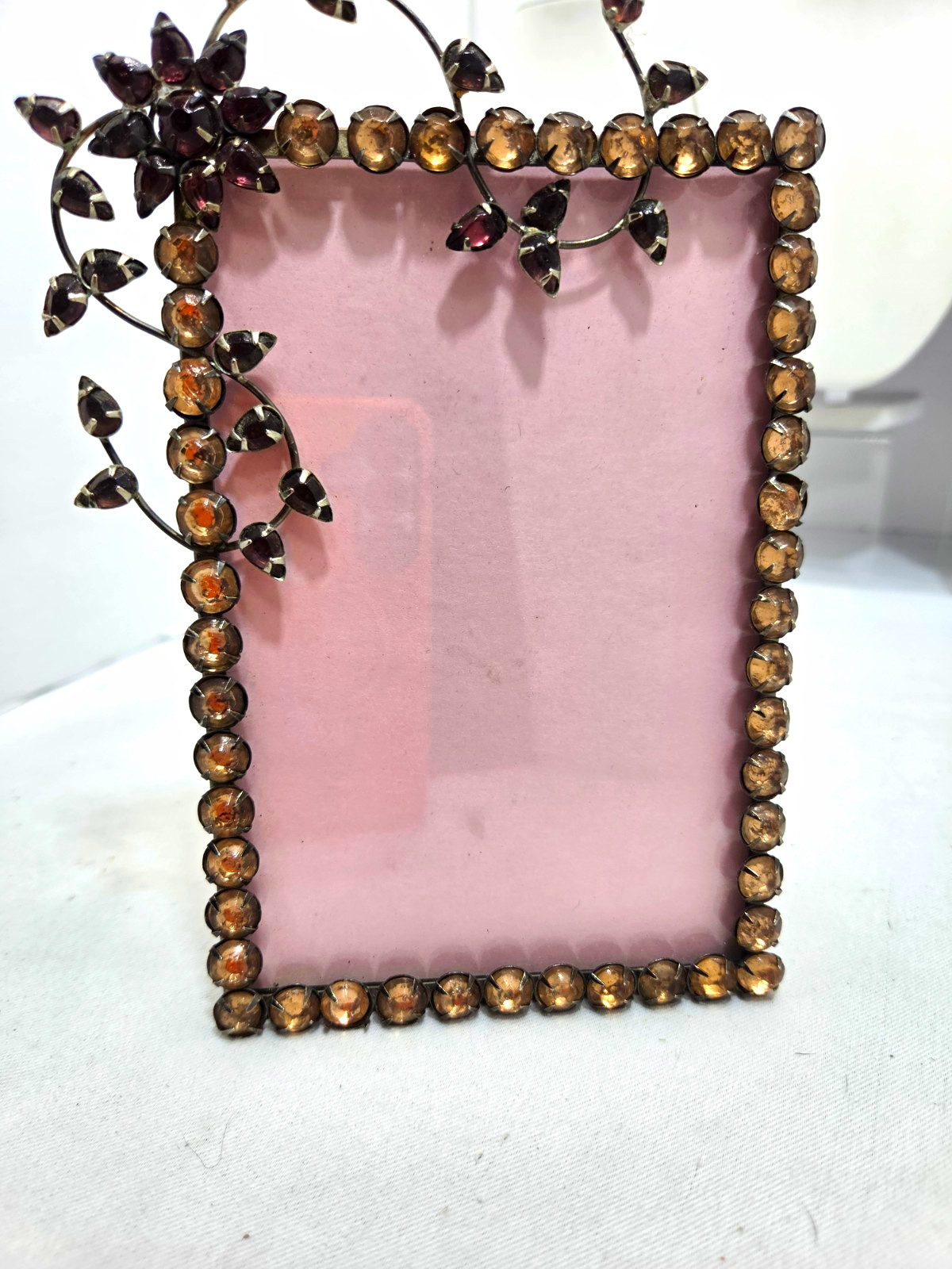 Anthropologie Rhinestone Jeweled Picture Frame Floral Vine Bead Amber Purple 4x6