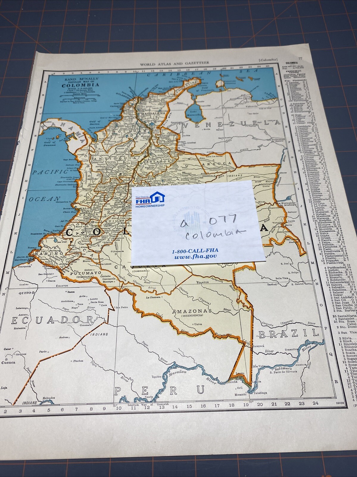1940\'s Colombia atlas Map Vintage before end of WW2