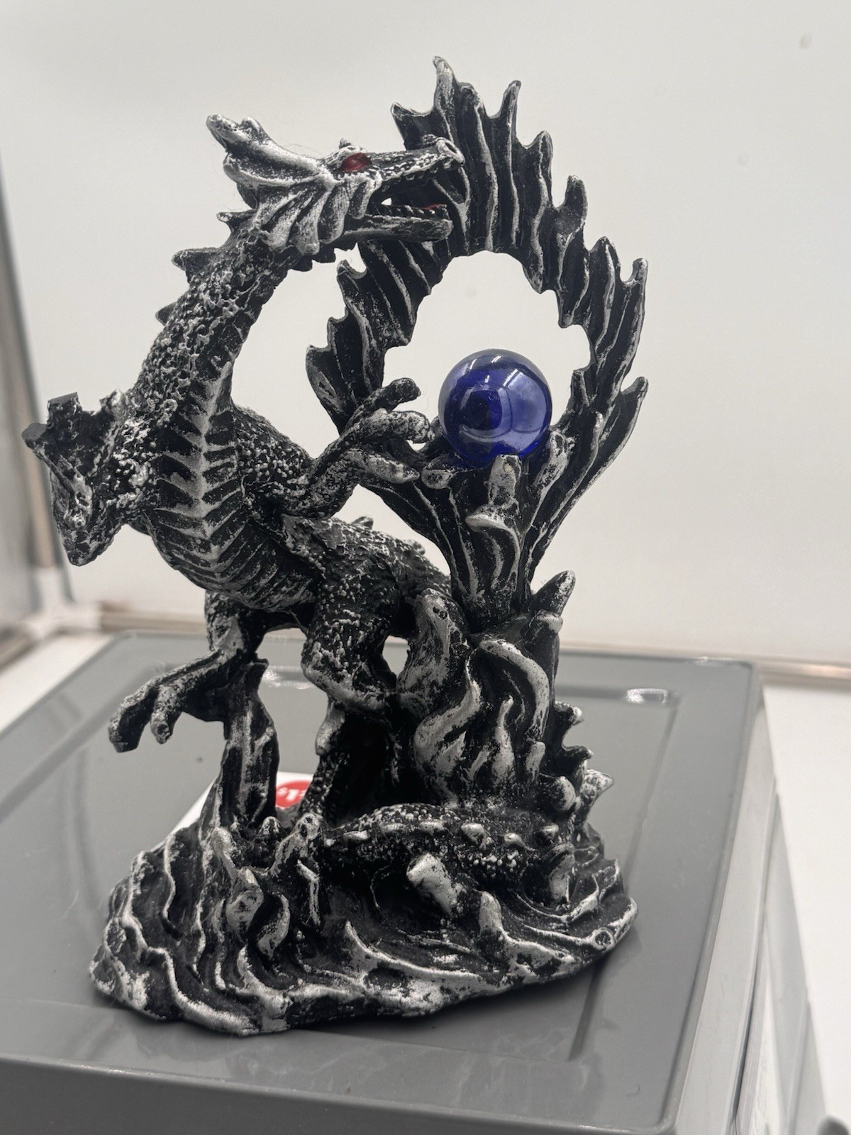 Draco Fantasy Gothic Dragon With Blue Orb Statue 8\