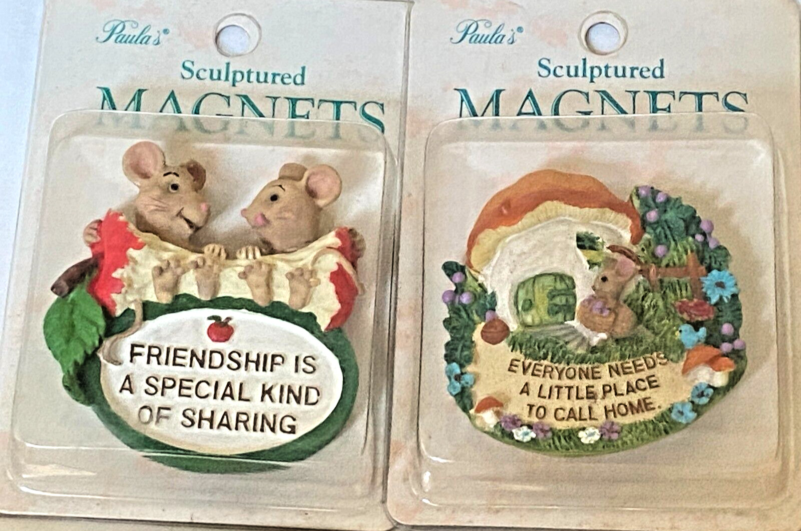 Vtg Paula's Sculpted Cute Mose Mice Mushroom Friendship Collectible Magnets~ New