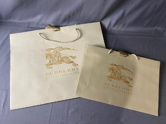 Lot of 2 Burberry Beige Shopping Bag w/ Gold Logo ssc